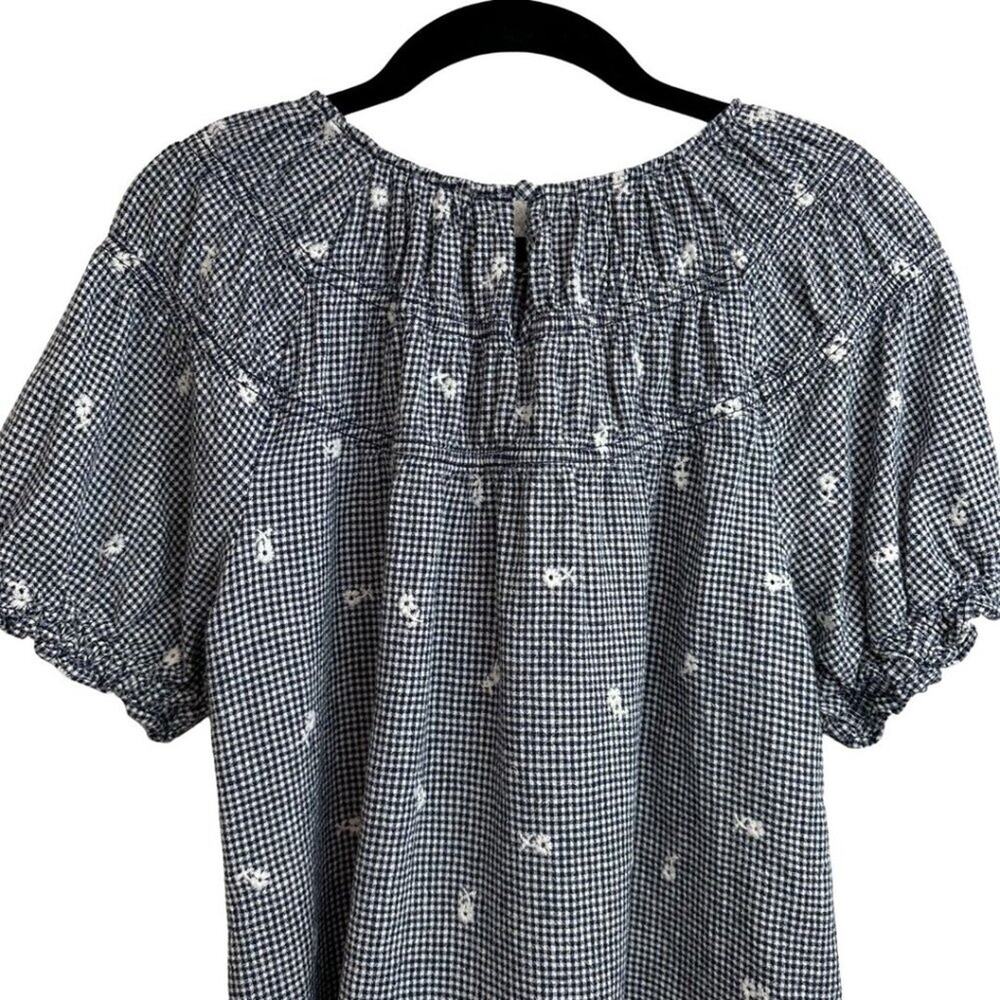 Madewell Embroidered Gingham Shirred Puff-Sleeve Top M - Picture 11 of 12